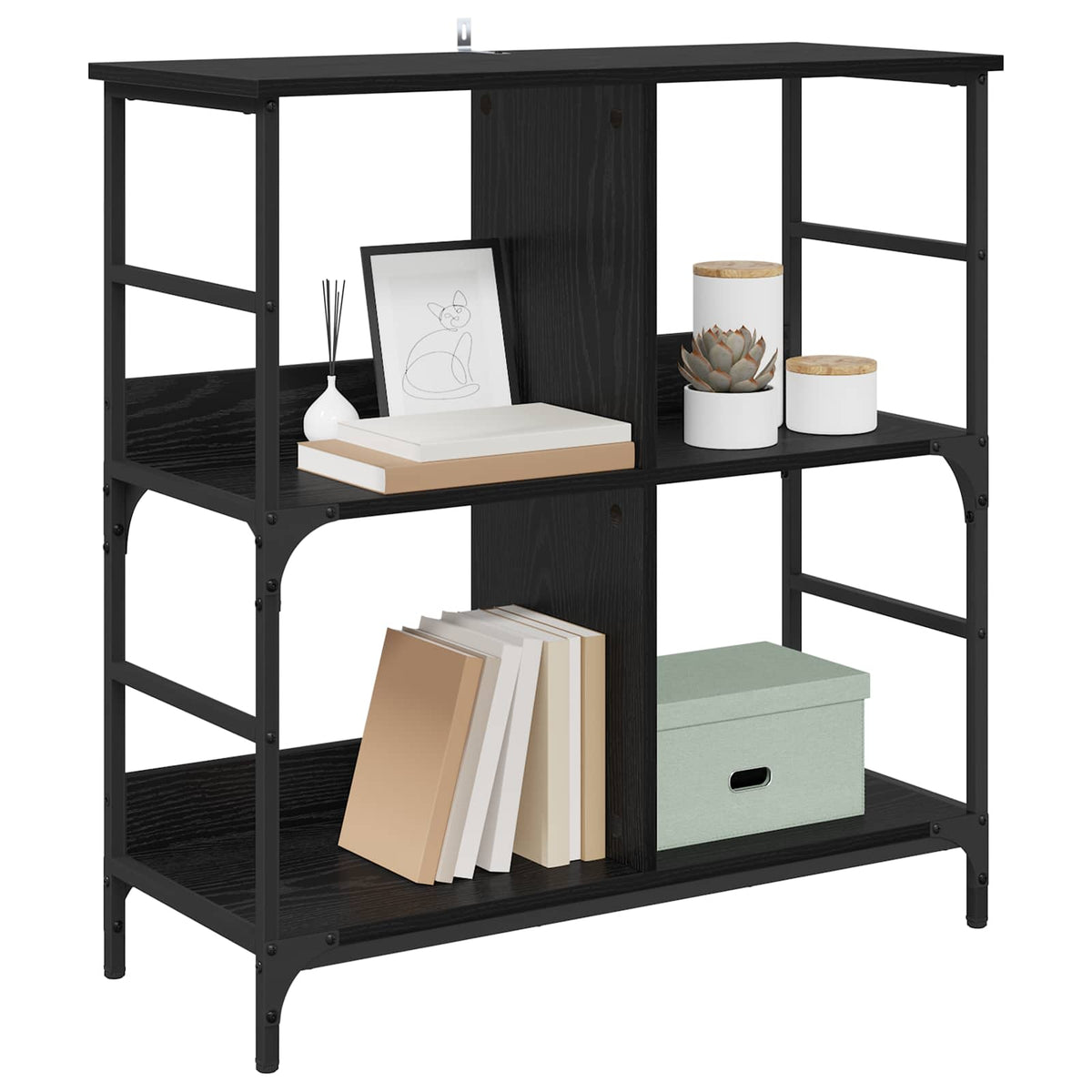 Bogreol 4 niveauer 78,5 x 33 x 82 cm Konstrueret træ Sort eg