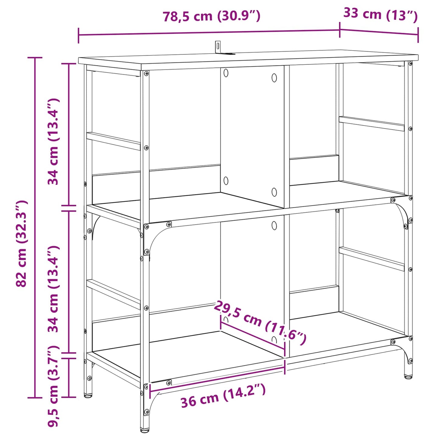Bogreol 4 niveauer 78,5 x 33 x 82 cm Konstrueret træ Sort eg