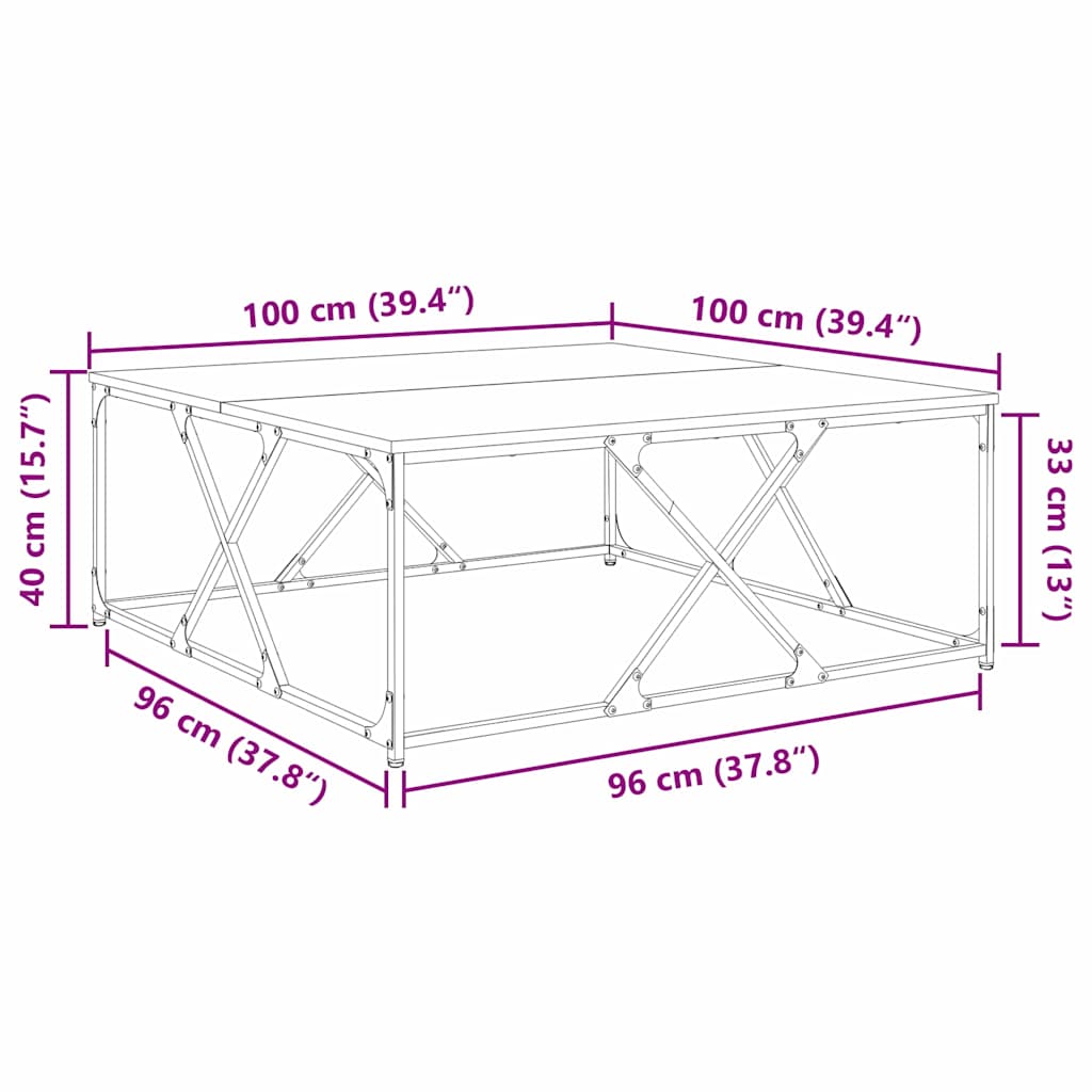 Sofabord Sort eg 100 x 100 x 40 cm Konstrueret træ