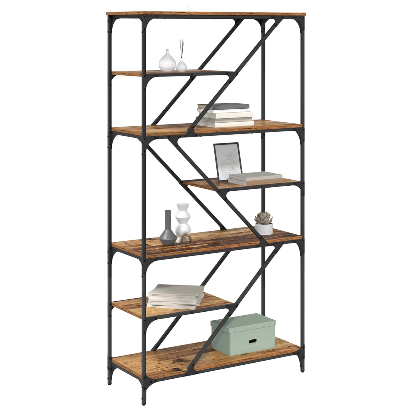Bogreol 9 niveauer 91 x 36 x 176 cm Konstrueret træ Gammelt træ
