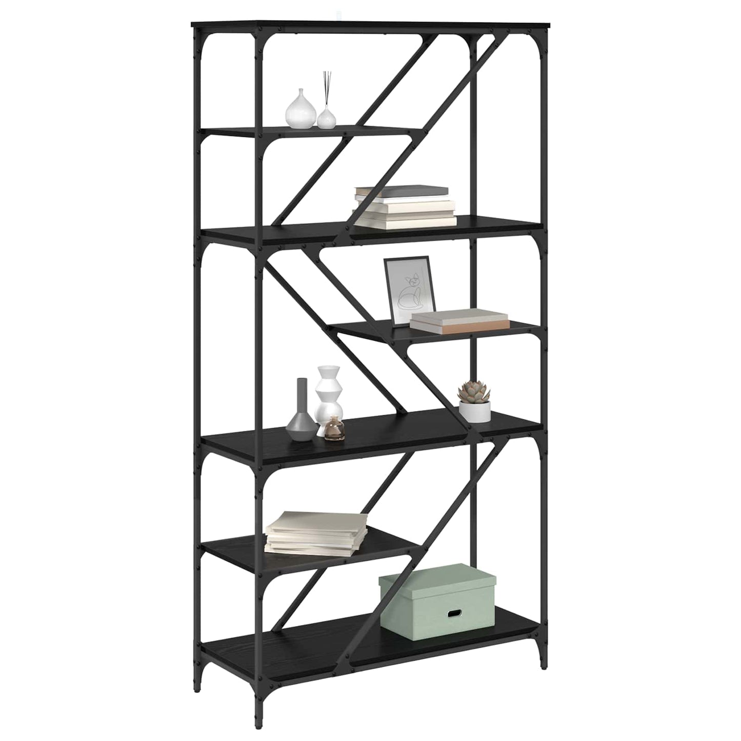 Bogreol 9 niveauer 91 x 36 x 176 cm Konstrueret træ Sort eg