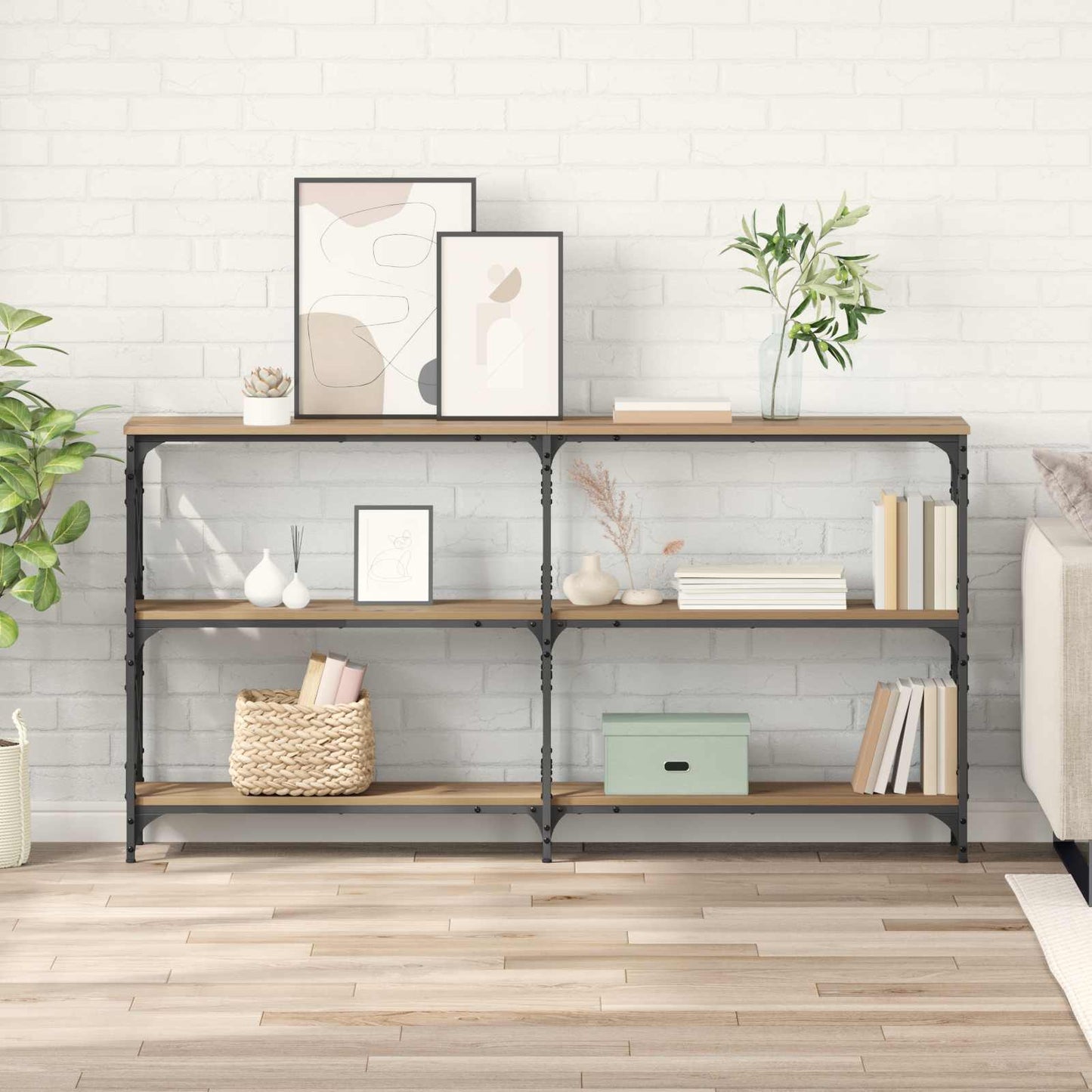 Konsolbord Artisan Egetræ 156 x 28 x 80,5 cm Konstrueret træ