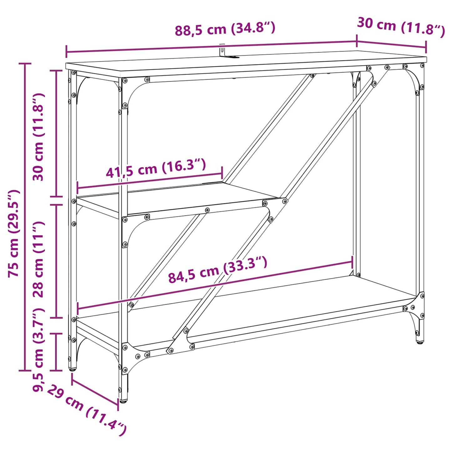 Konsolbord Gammelt træ 88,5 x 30 x 75 cm Konstrueret træ