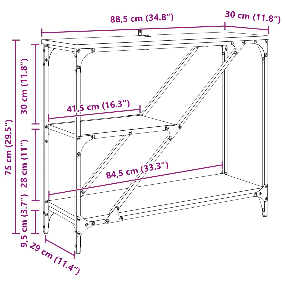 Konsolbord Artisan Egetræ 88,5 x 30 x 75 cm Konstrueret træ