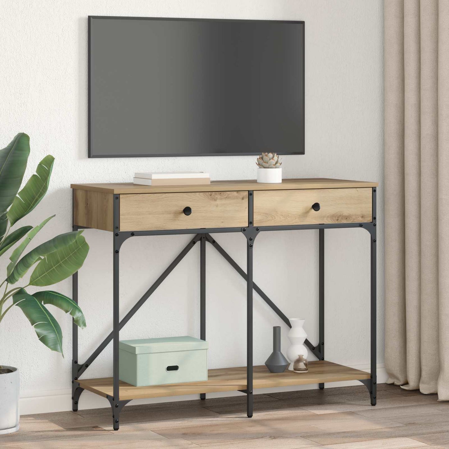 Konsolbord Artisan Egetræ 100 x 39 x 78,5 cm Konstrueret træ