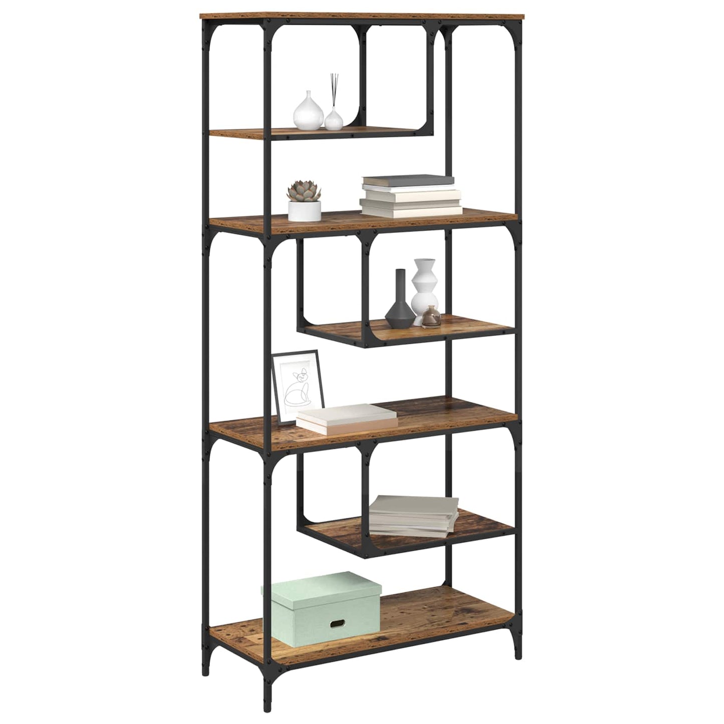 Bogreol 6 niveauer 81 x 36 x 176 cm Konstrueret træ Gammelt træ