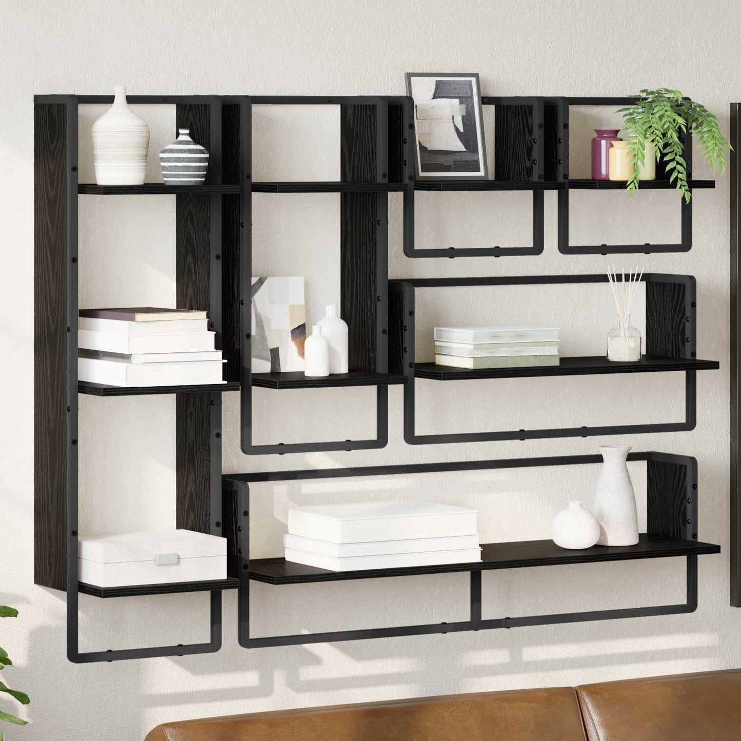 Væghyldesæt 6 stk. Sort eg 100 x 25 x 30 cm Konstrueret træ