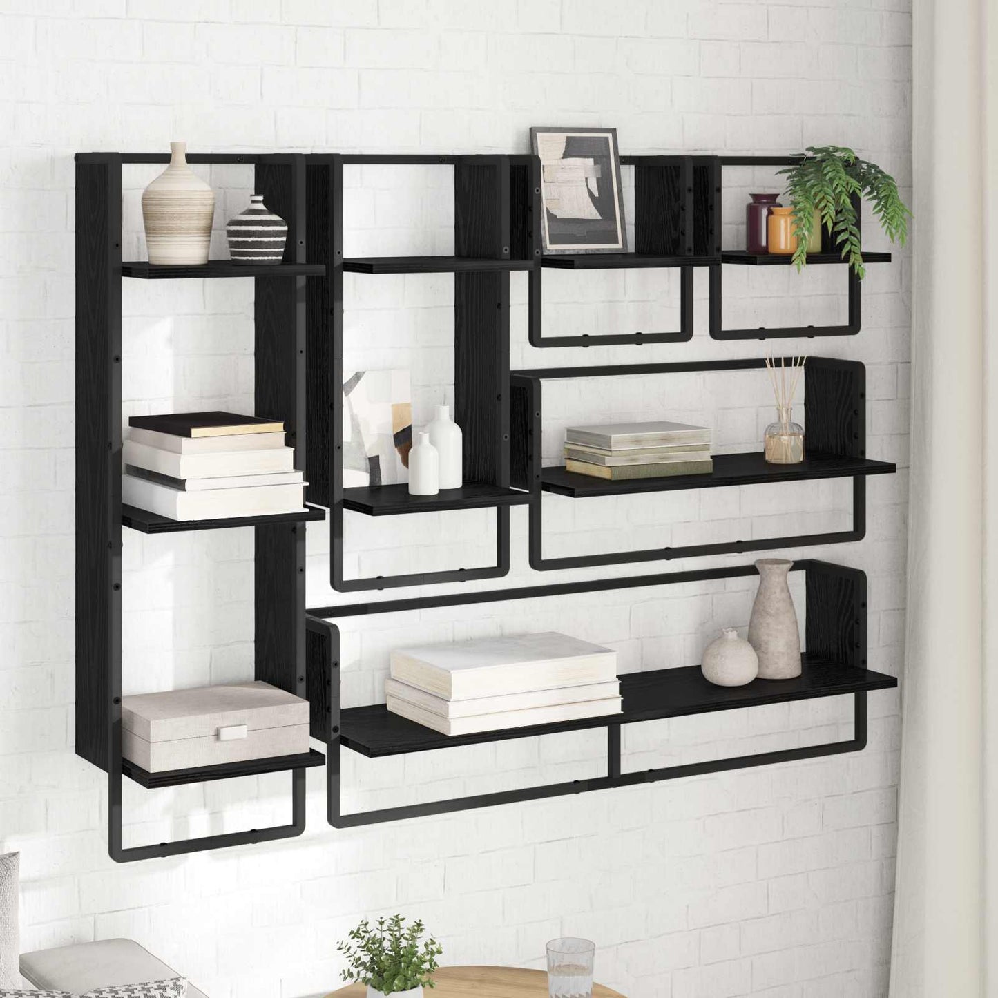 Væghyldesæt 6 stk. Sort eg 100 x 25 x 30 cm Konstrueret træ