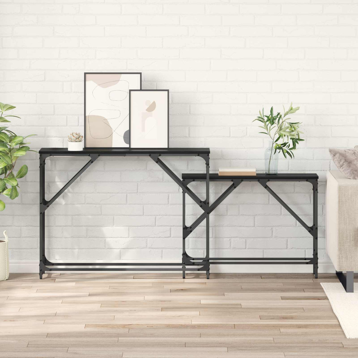 Konsolbord 2 stk. Sort eg 100 x 28 x 75 cm Konstrueret træ