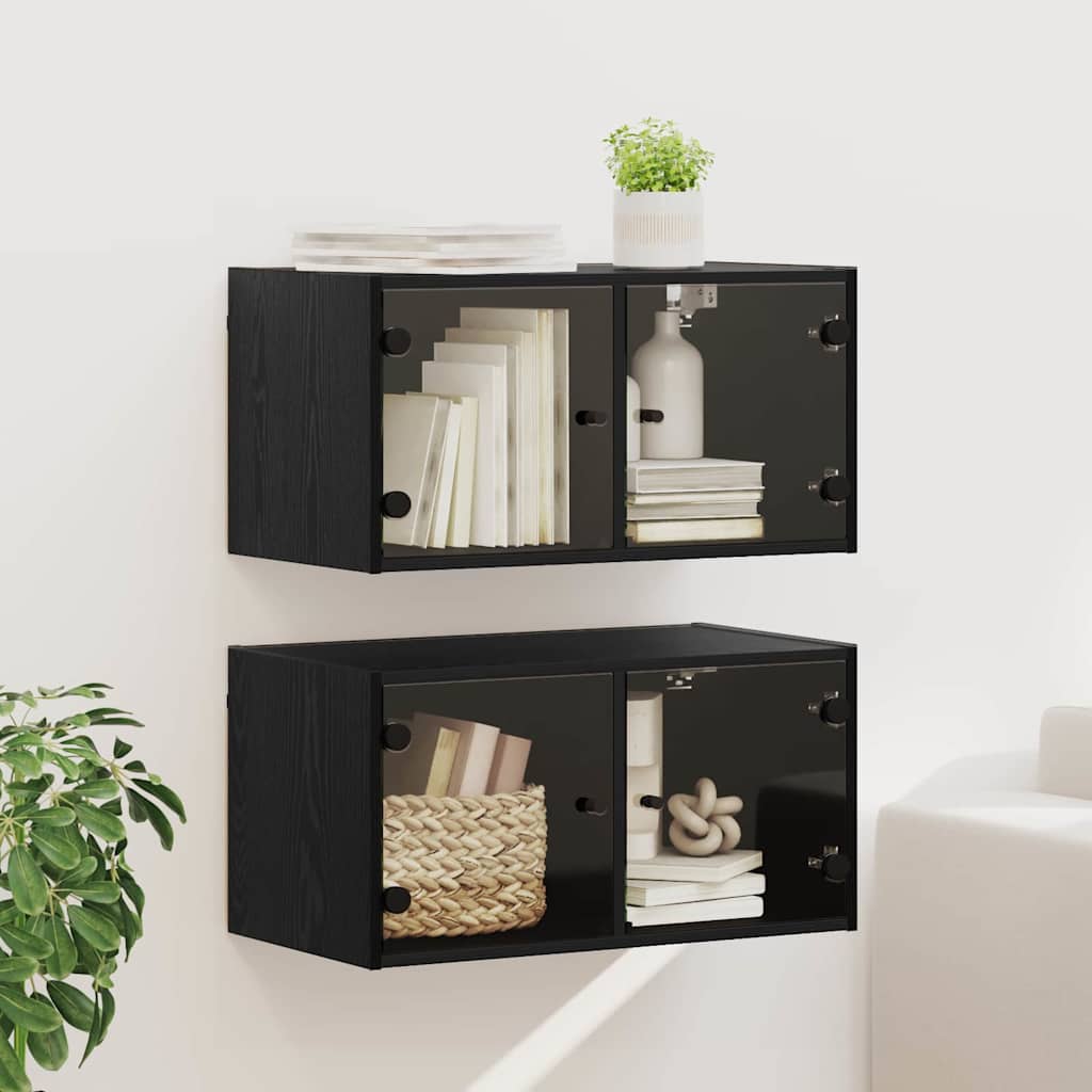 Væggeskabe 2 stk. 68 x 37 x 35 cm Konstrueret træ Sort eg