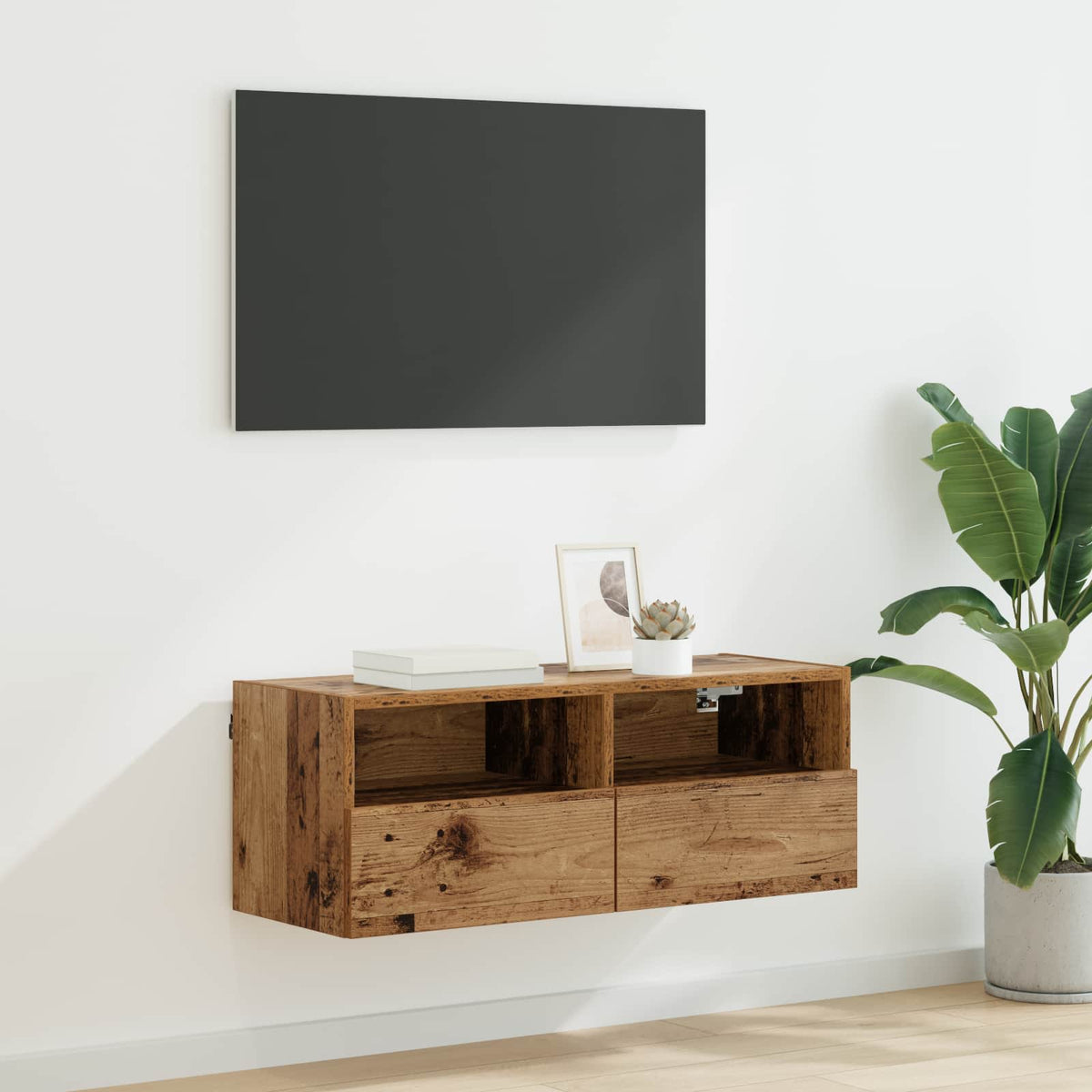 TV vægskab 80 x 30 x 30 cm Gammelt træ Konstrueret træ