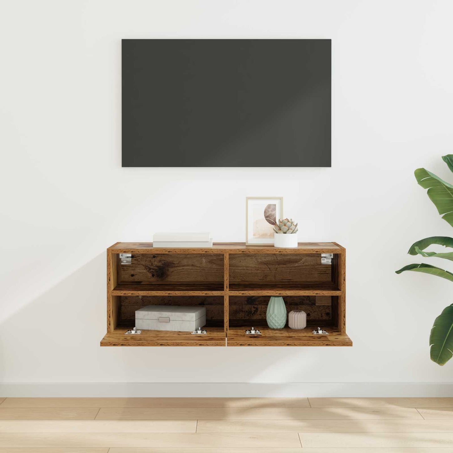 TV vægskab 80 x 30 x 30 cm Gammelt træ Konstrueret træ