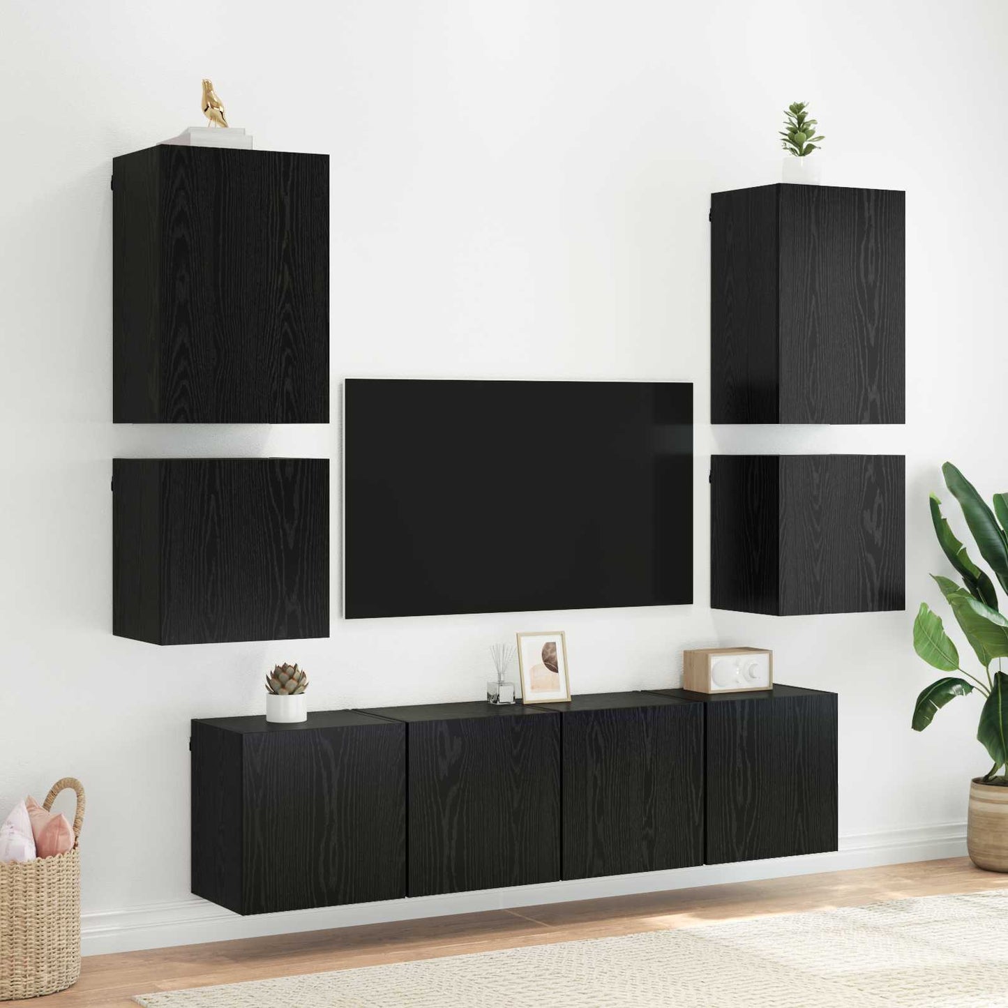 TV vægskab 40,5x30x40cm Sort eg Konstrueret træ