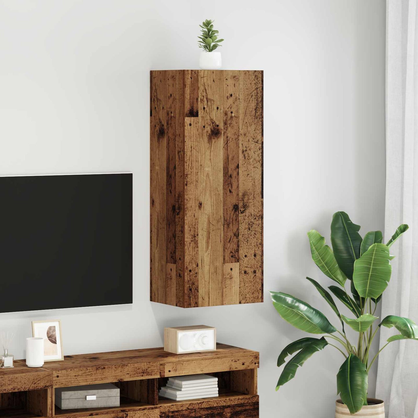 TV vægskab 40,5 x 30 x 102 cm Gammelt træ Konstrueret træ