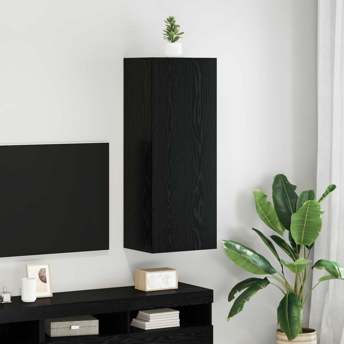 TV vægskab 40,5 x 30 x 102 cm Sort eg Konstrueret træ