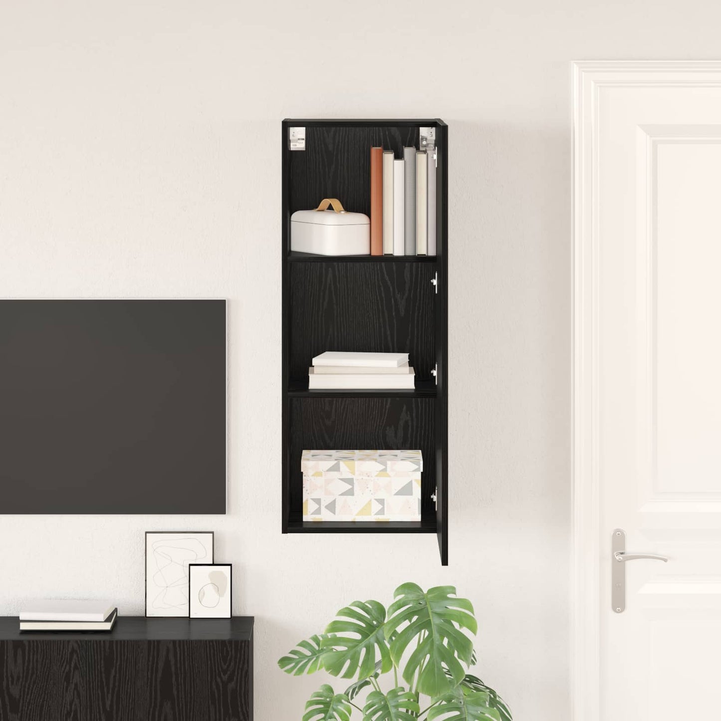 TV vægskab 40,5 x 30 x 102 cm Sort eg Konstrueret træ