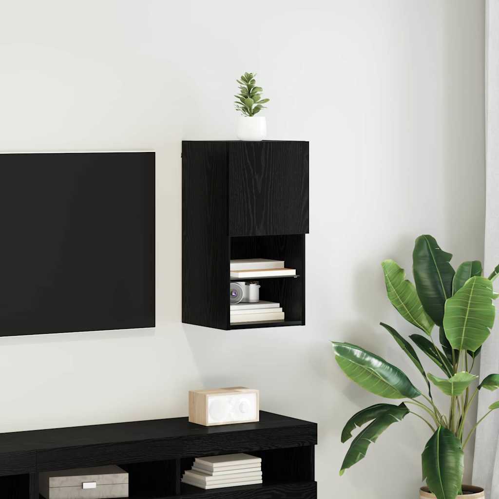 Væghængt TV Skab 30,5 x 30 x 60 cm Sort eg Konstrueret træ