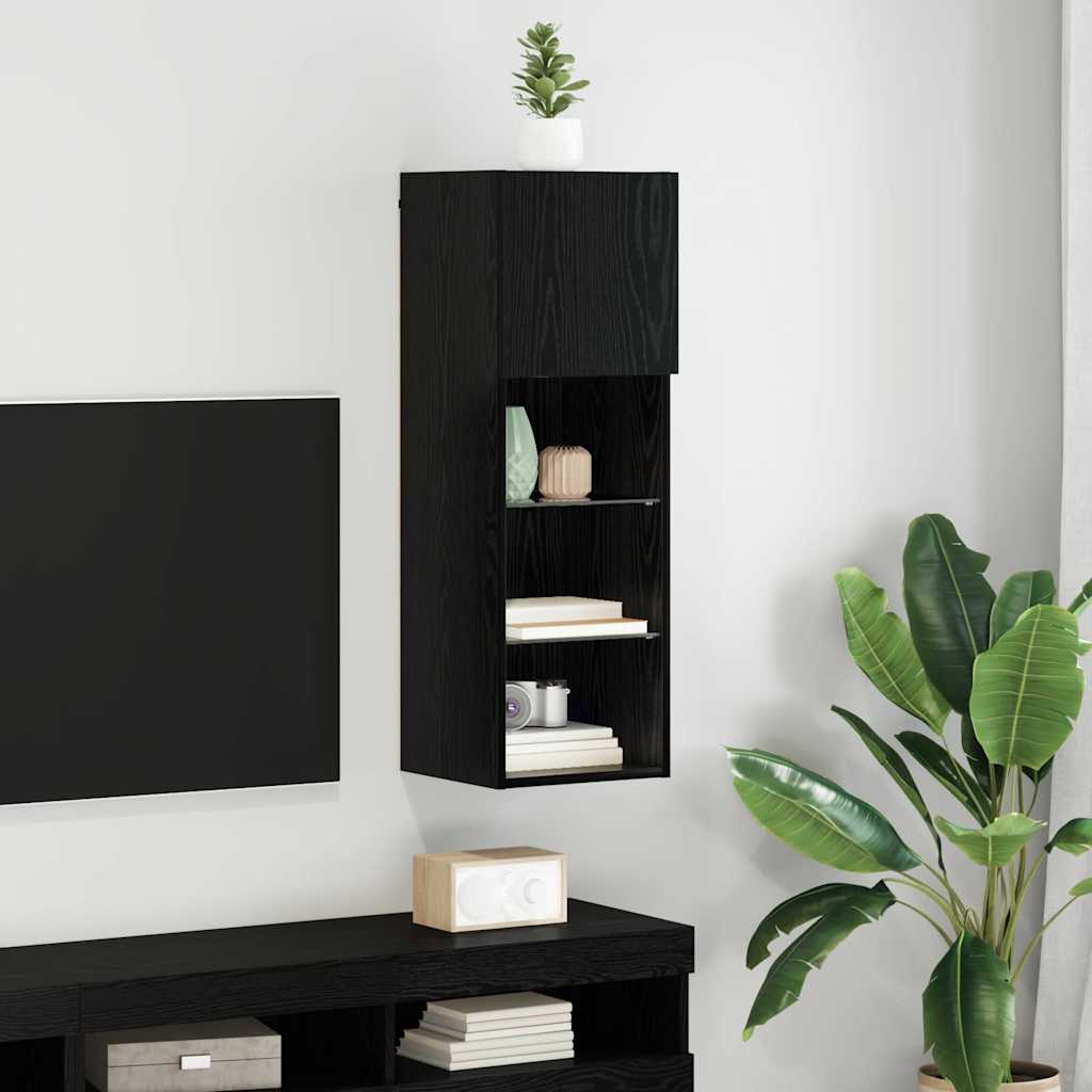 Væghængt TV Skab 30,5 x 30 x 90 cm Sort eg Konstrueret træ