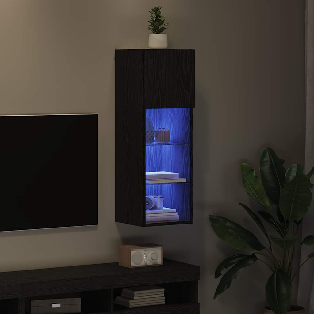 Væghængt TV Skab 30,5 x 30 x 90 cm Sort eg Konstrueret træ