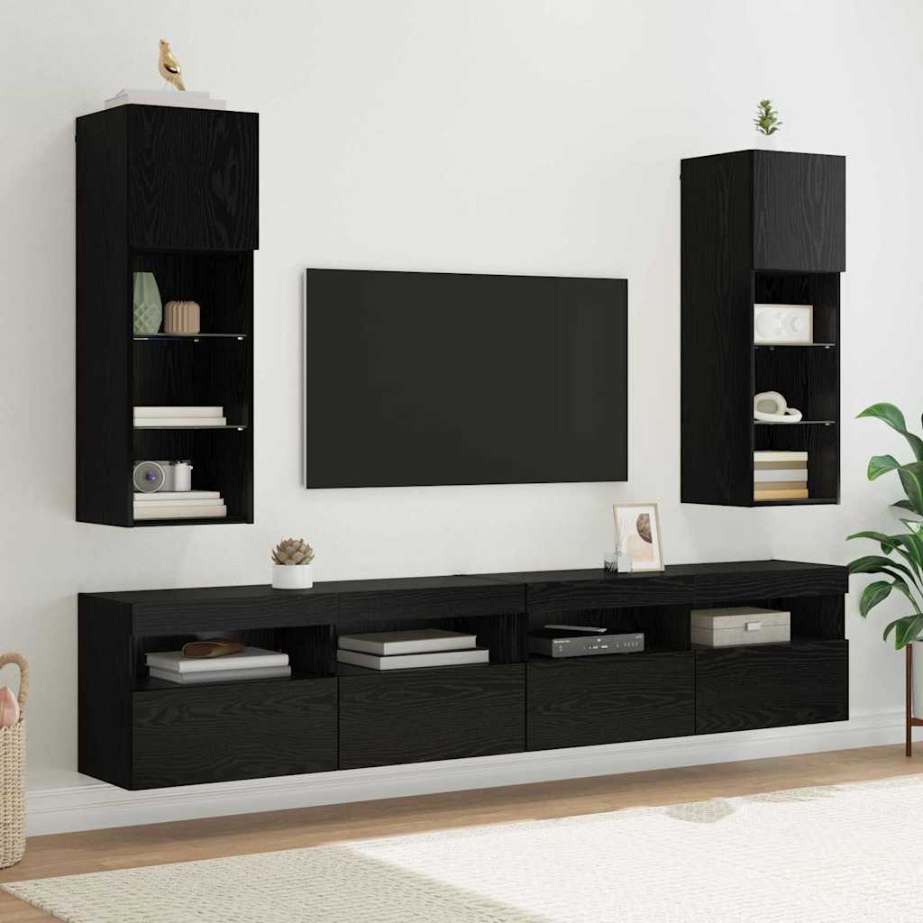 Væghængt TV Skab 30,5 x 30 x 90 cm Sort eg Konstrueret træ