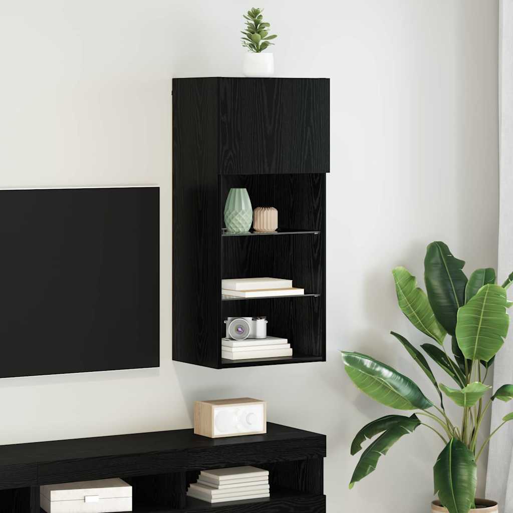 Væghængt TV Skab 40,5 x 30 x 90 cm Sort eg Konstrueret træ