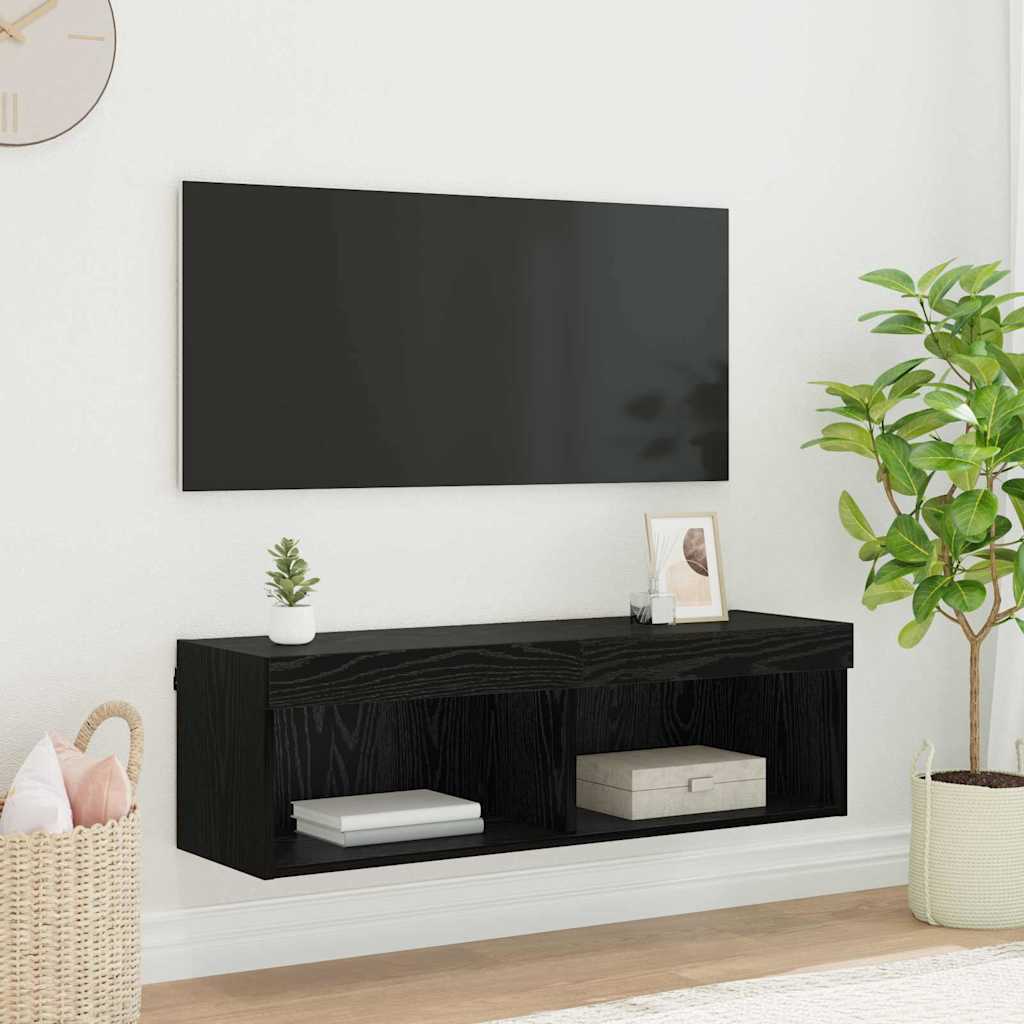 TV vægskab 100 x 30 x 30 cm Sort eg Konstrueret træ