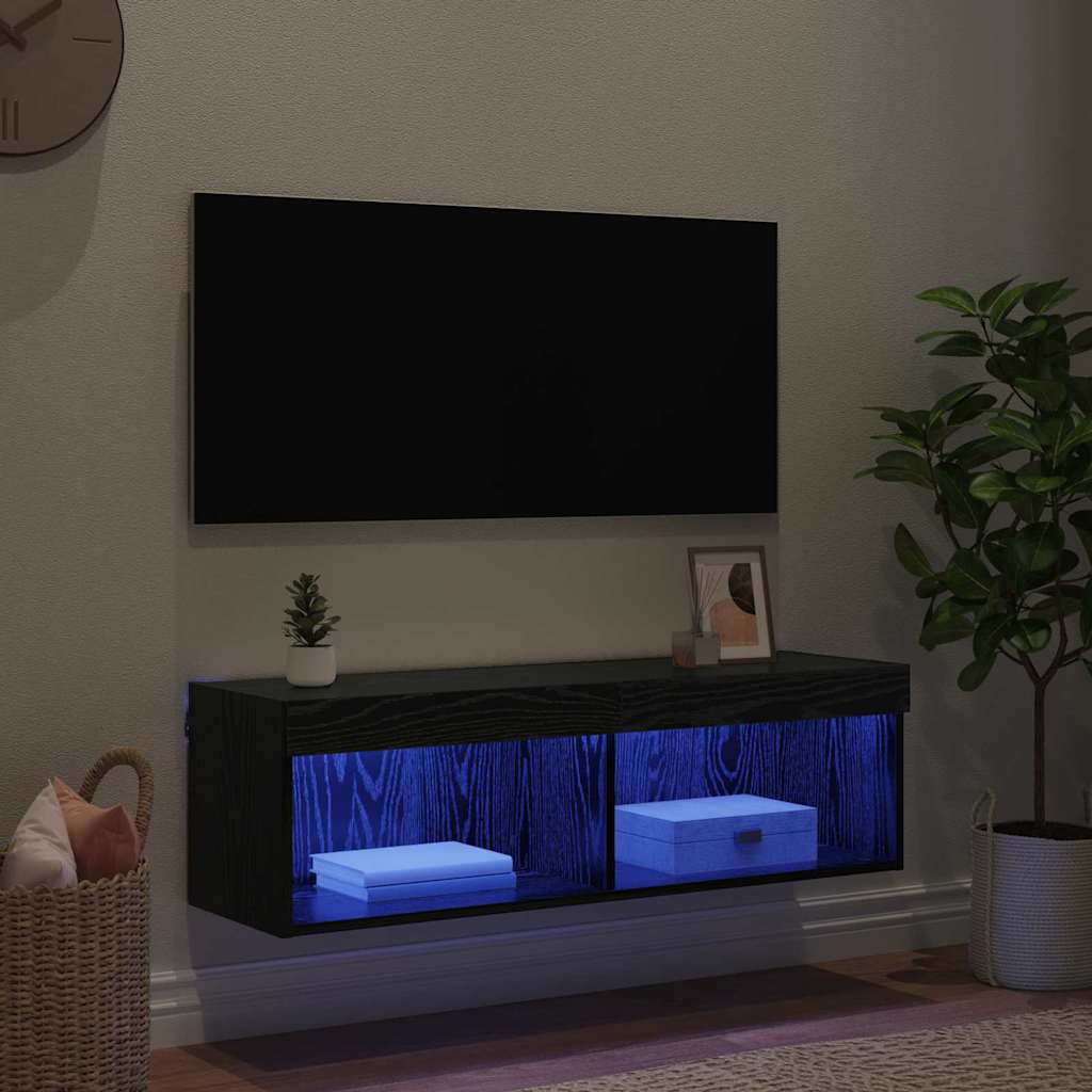 TV vægskab 100 x 30 x 30 cm Sort eg Konstrueret træ