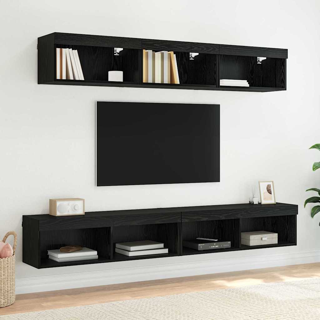 TV vægskab 100 x 30 x 30 cm Sort eg Konstrueret træ