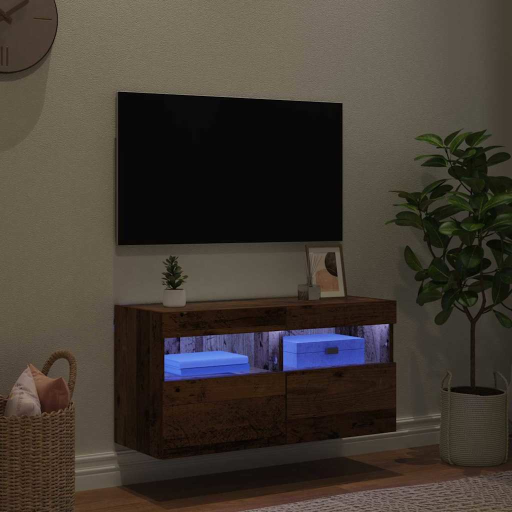 TV vægskab 80 x 30 x 40 cm Gammelt træ Konstrueret træ