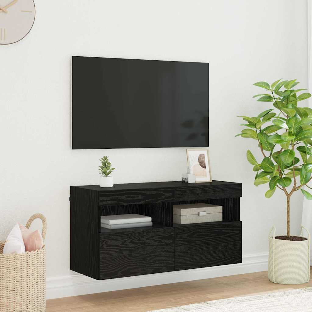 TV vægskab 80 x 30 x 40 cm Sort eg Konstrueret træ