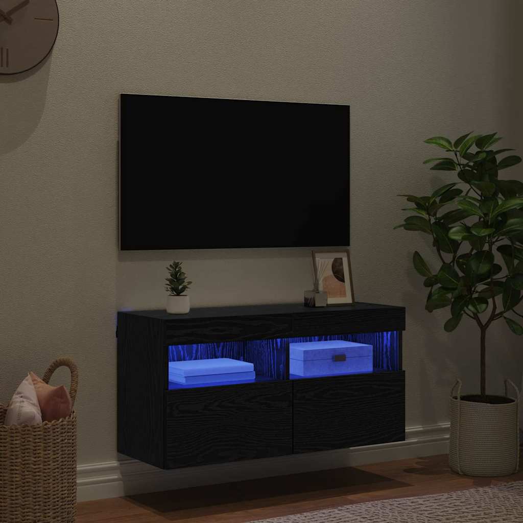TV vægskab 80 x 30 x 40 cm Sort eg Konstrueret træ