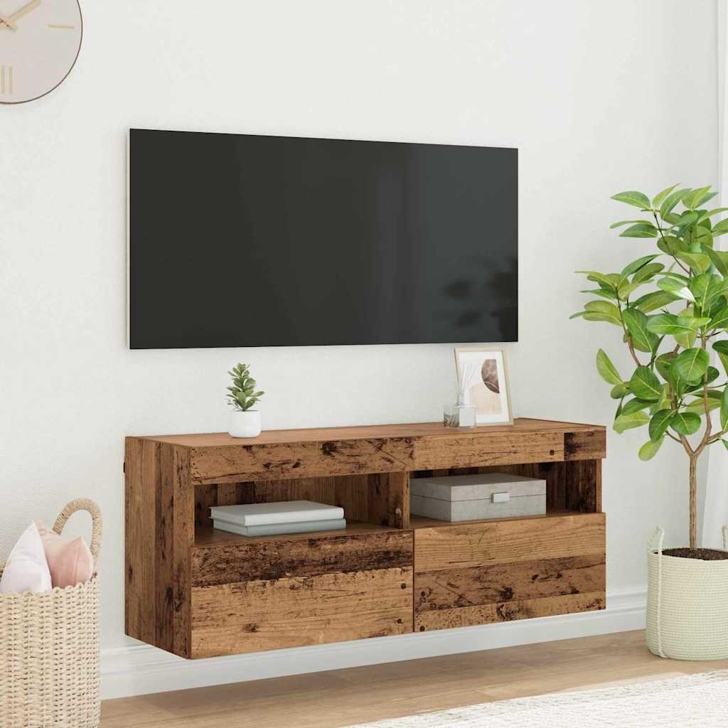 TV vægskab 100 x 30 x 40 cm Gammelt træ Konstrueret træ