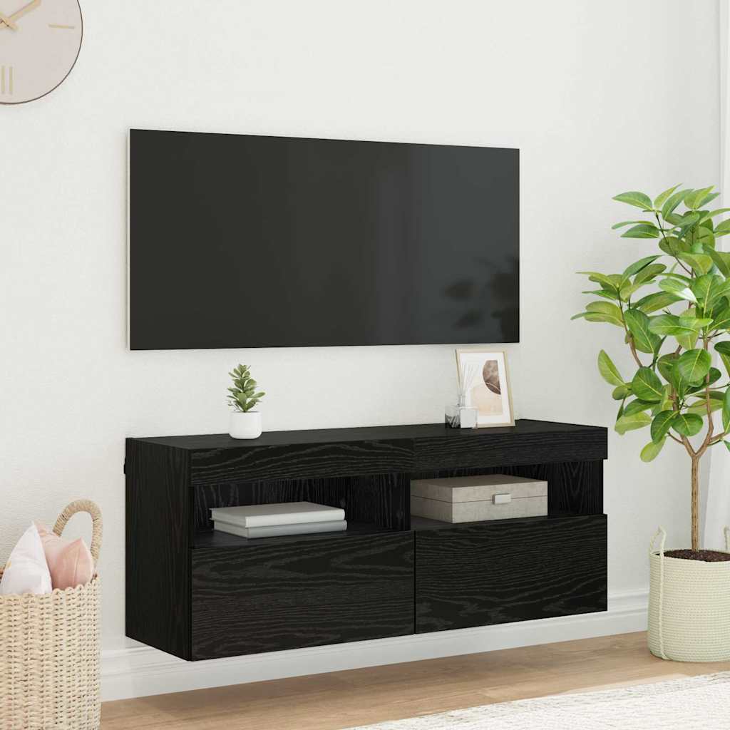 TV vægskab 100 x 30 x 40 cm Sort eg Konstrueret træ