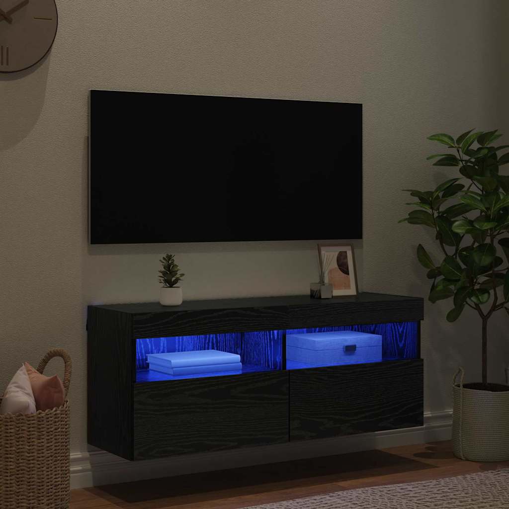 TV vægskab 100 x 30 x 40 cm Sort eg Konstrueret træ