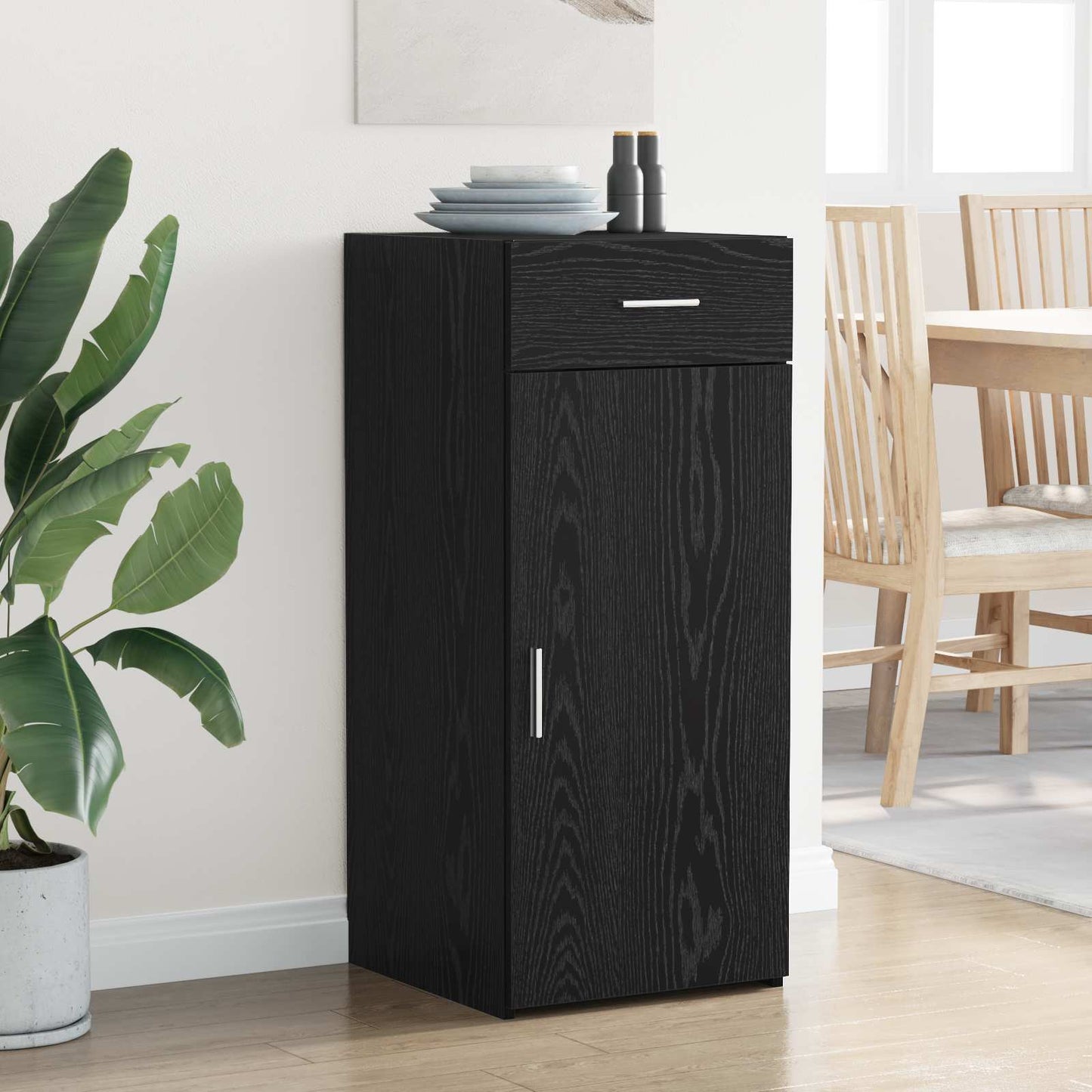 Opbevaringsskab Sort Eg 40 x 42,5 x 93 cm Konstrueret træ