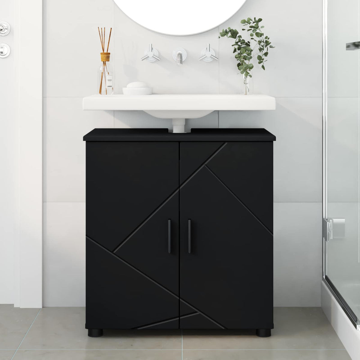 Badeværelsesskab Sort 61 x 35 x 64 cm Konstrueret træ, Metal