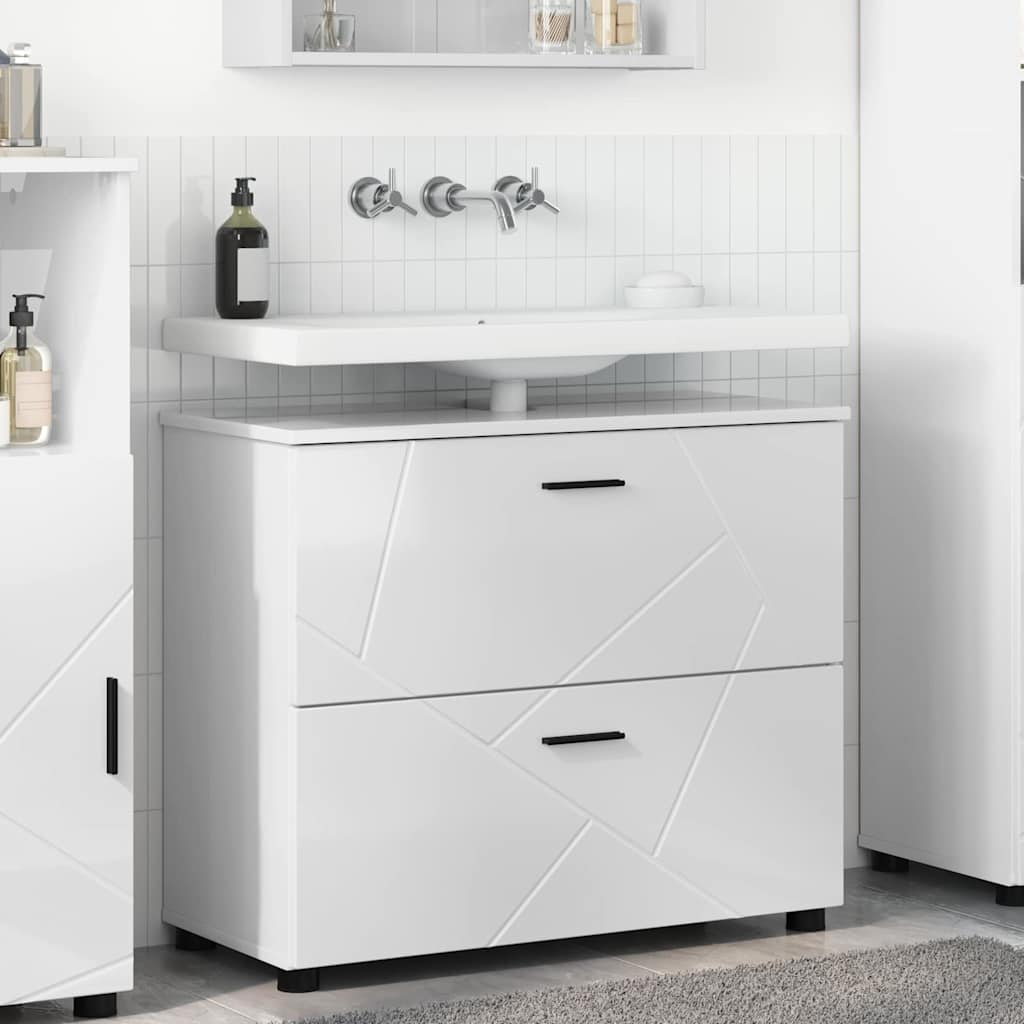 Badeværelsesskab med skuffe Høj gloss hvid 76,5 x 35 x 64 cm