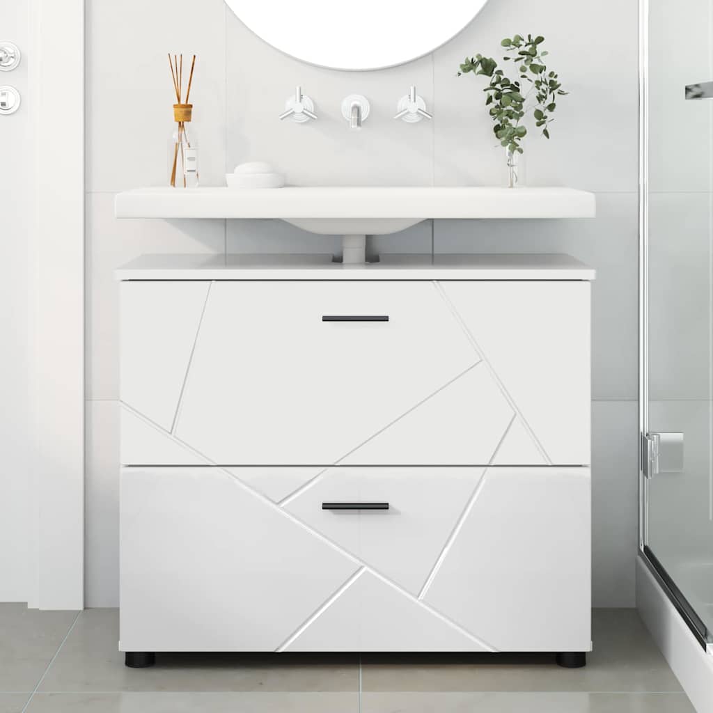 Badeværelsesskab med skuffe Høj gloss hvid 76,5 x 35 x 64 cm