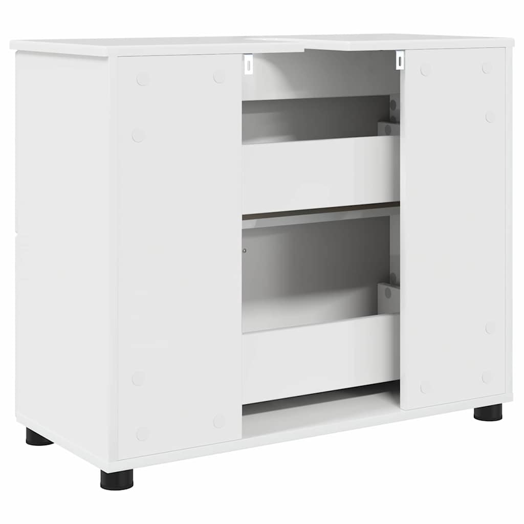 Badeværelsesskab med skuffe Høj gloss hvid 76,5 x 35 x 64 cm
