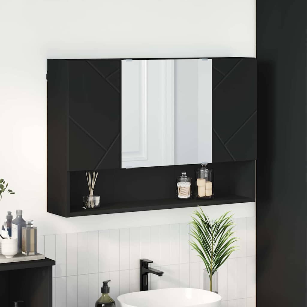 Spejlskab Vægmonteret Sort 80 x 17 x 55 cm Konstrueret træ