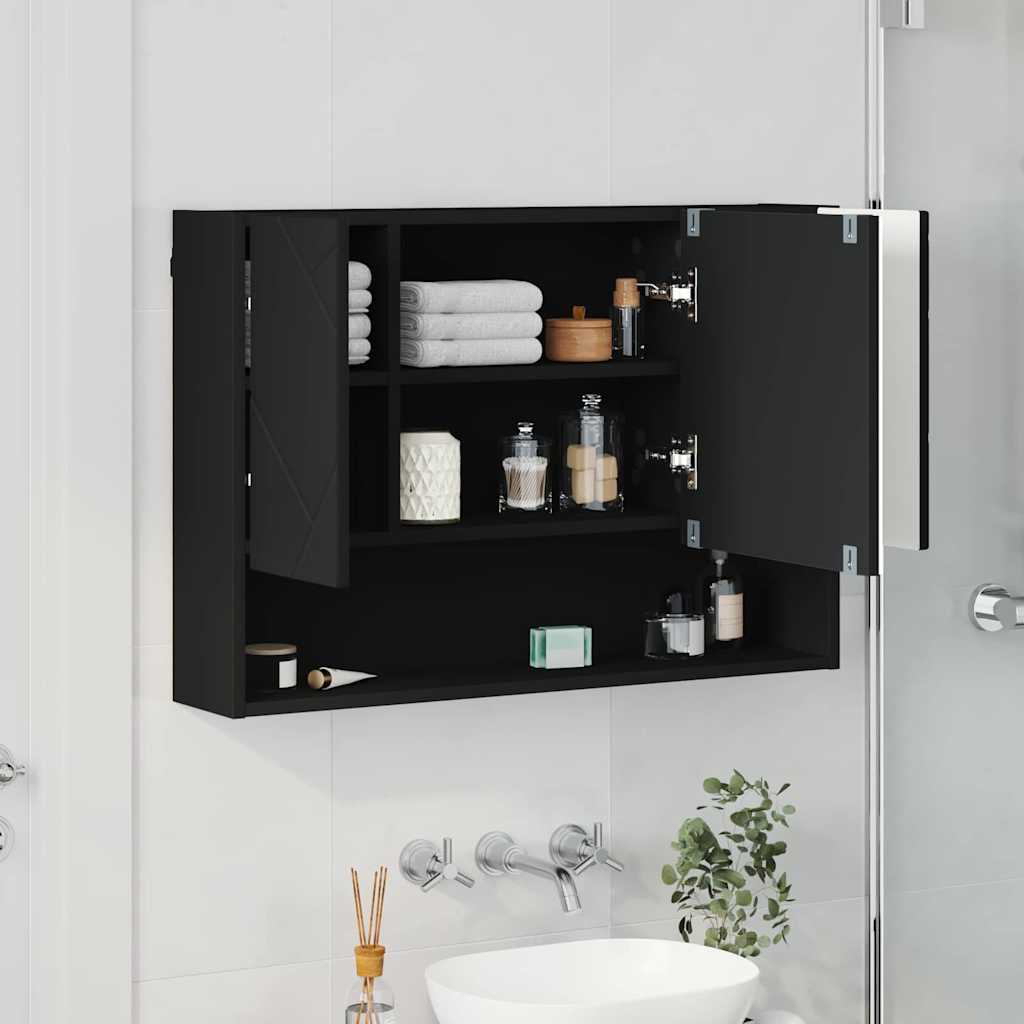 Spejlskab Vægmonteret Sort 80 x 17 x 55 cm Konstrueret træ