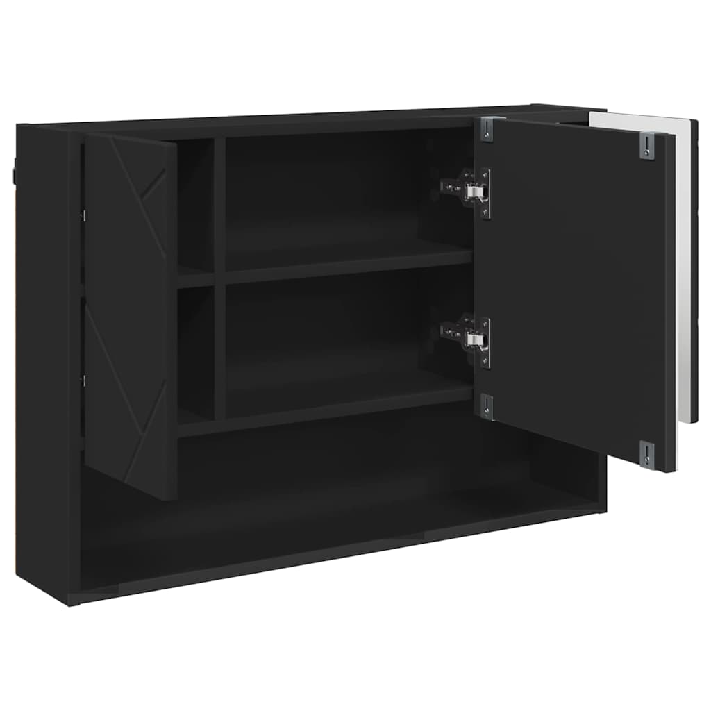 Spejlskab Vægmonteret Sort 80 x 17 x 55 cm Konstrueret træ