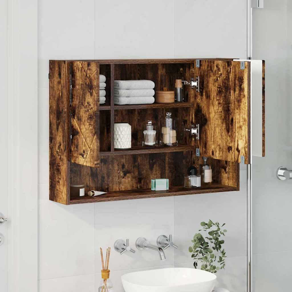 Spejlskab Vægmonteret Røget eg 80 x 17 x 55 cm Konstrueret træ