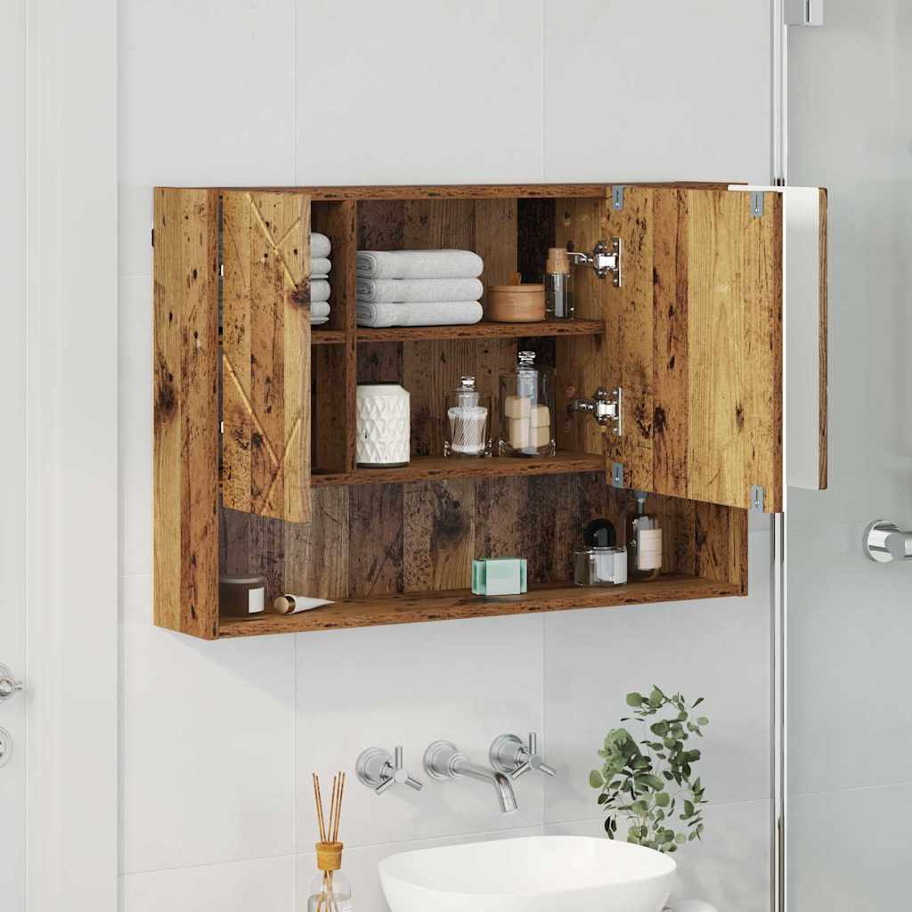 Spejlskab med dør Gammelt træ 80 x 17 x 55 cm Konstrueret træ