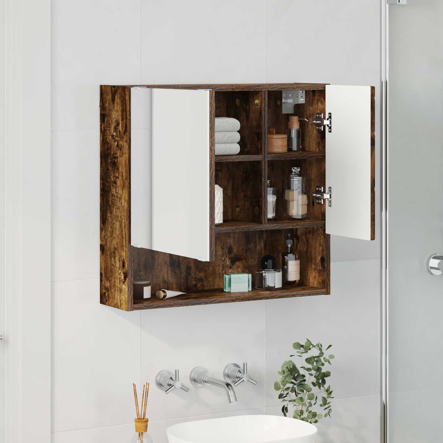 Spejlskab Røget eg 59 x 17 x 55 cm Konstrueret træ