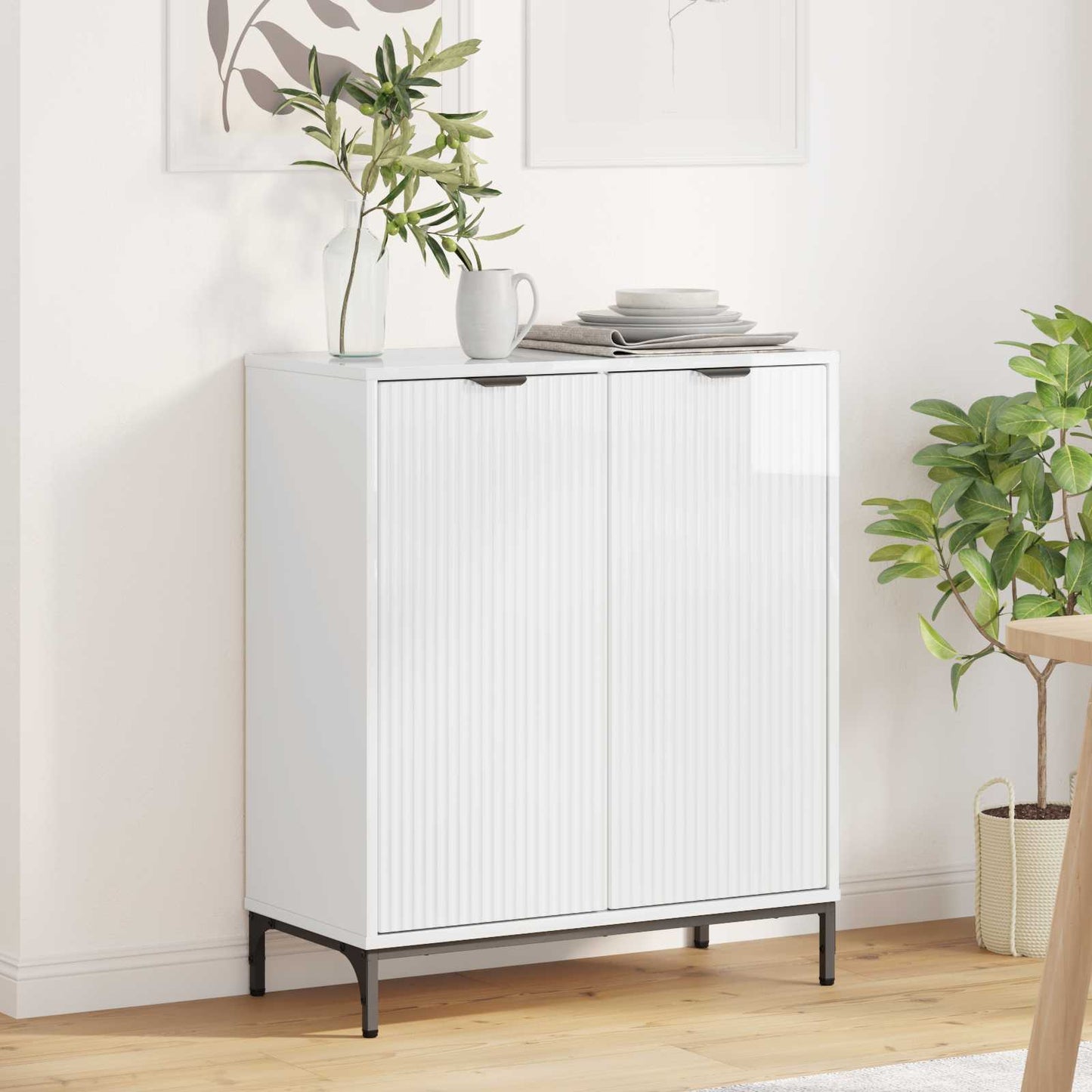 Sideboard Høj gloss hvid 69,5 x 33 x 82 cm Konstrueret træ