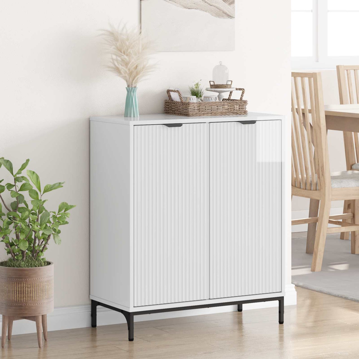 Sideboard Høj gloss hvid 69,5 x 33 x 82 cm Konstrueret træ