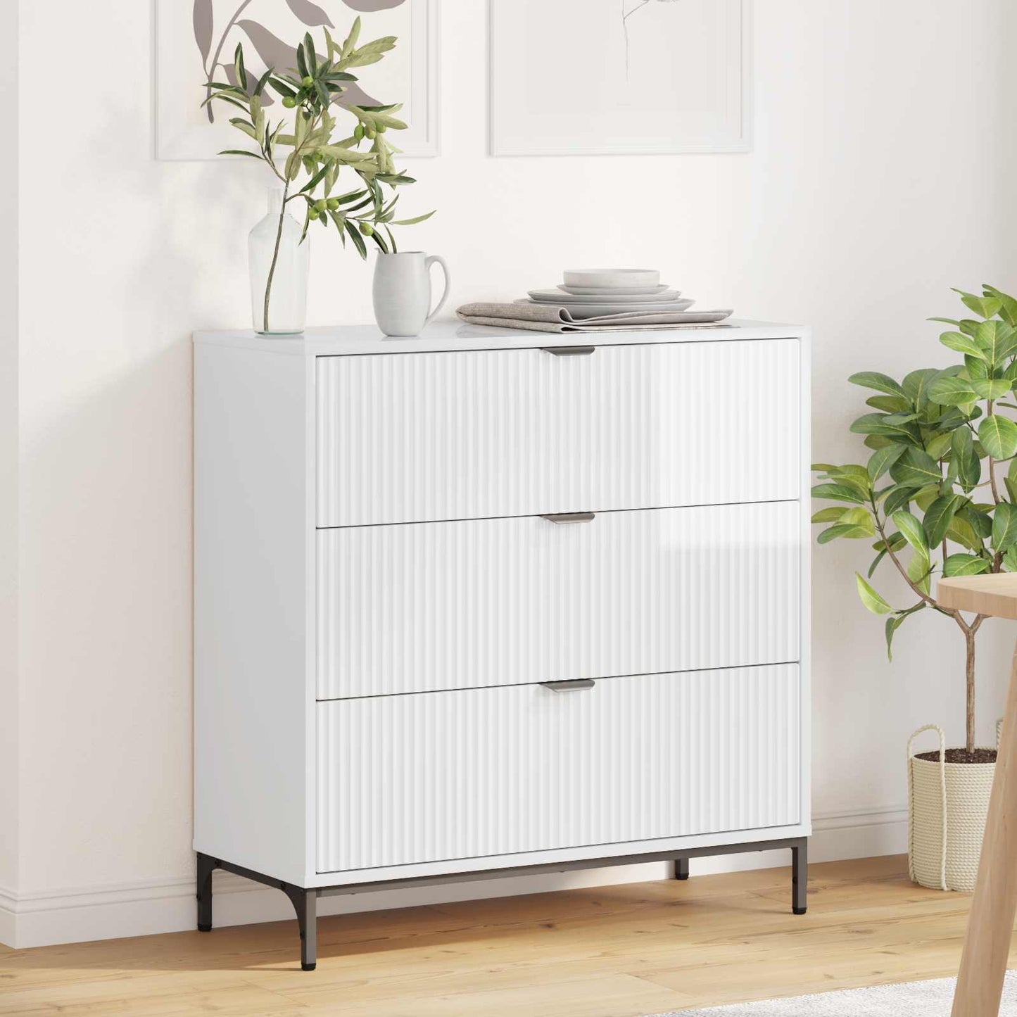 Sideboard Høj gloss hvid 79,5 x 33 x 82 cm Konstrueret træ