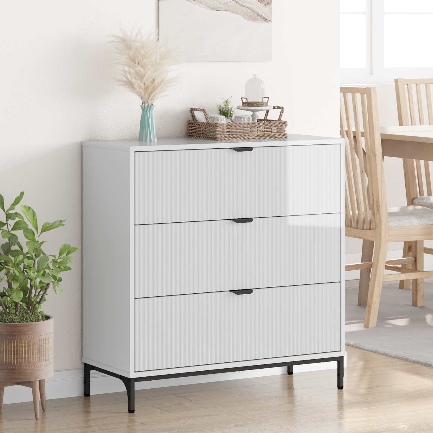 Sideboard Høj gloss hvid 79,5 x 33 x 82 cm Konstrueret træ