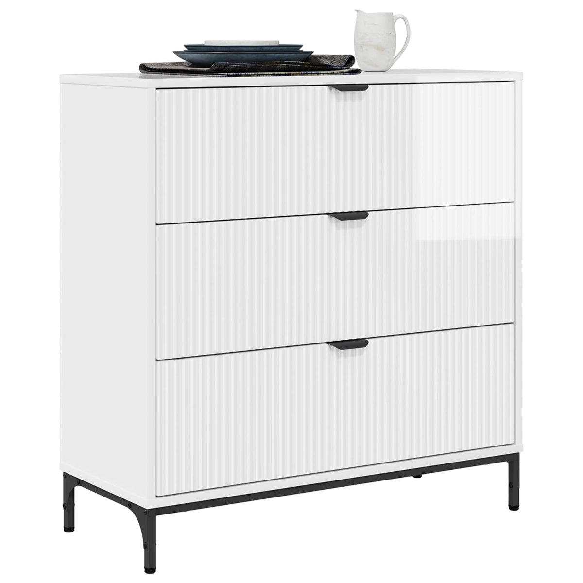 Sideboard Høj gloss hvid 79,5 x 33 x 82 cm Konstrueret træ